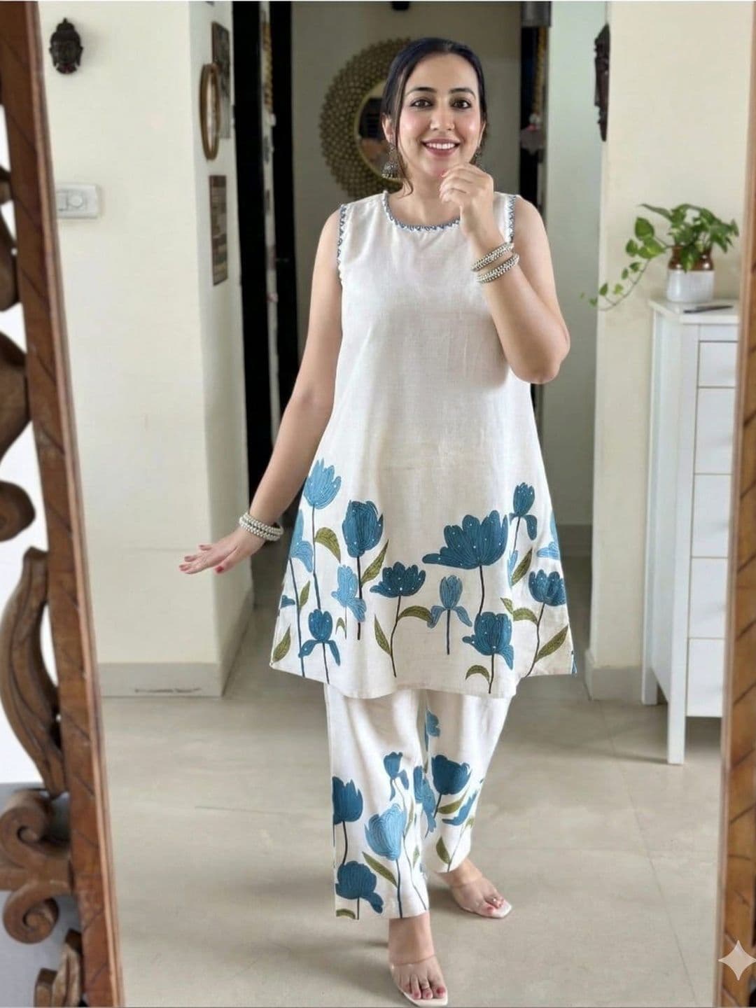 HK CLOTHING BRAND Printed Round Neck Top & Palazzos Co-Ords - view 1