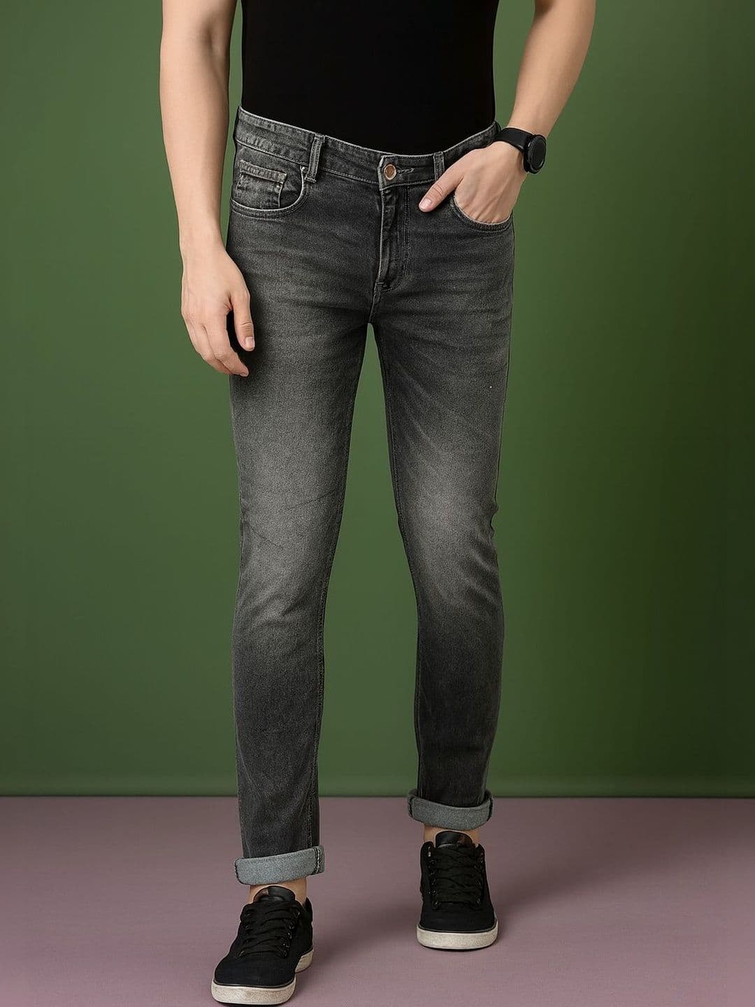 CINOCCI Men Slim Fit Mid-Rise Low Distress Heavy Fade Stretchable Jeans - view 1