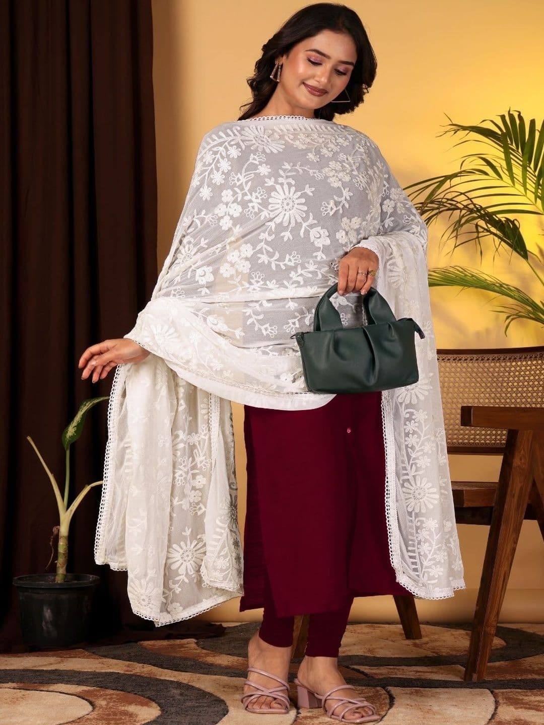 IVAARA Women Chiffon Dyable Floral Embroidered Thread Work Dupatta - view 1