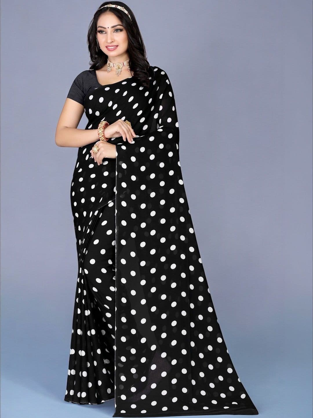 Leelavati Polka Dot Poly Georgette Saree - view 1