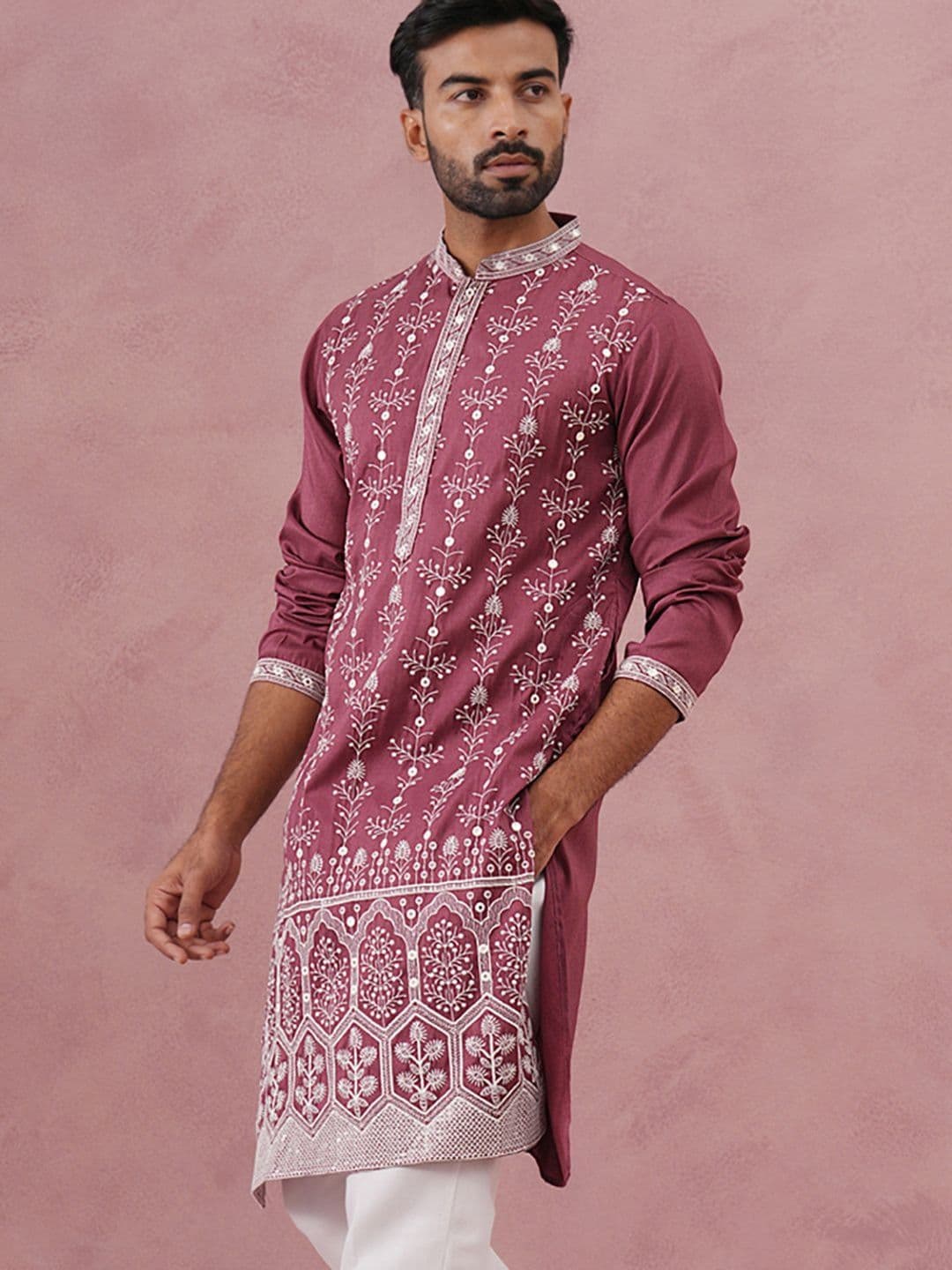 Jompers Men Floral Embroidered Sequinned Floral Kurta - view 1