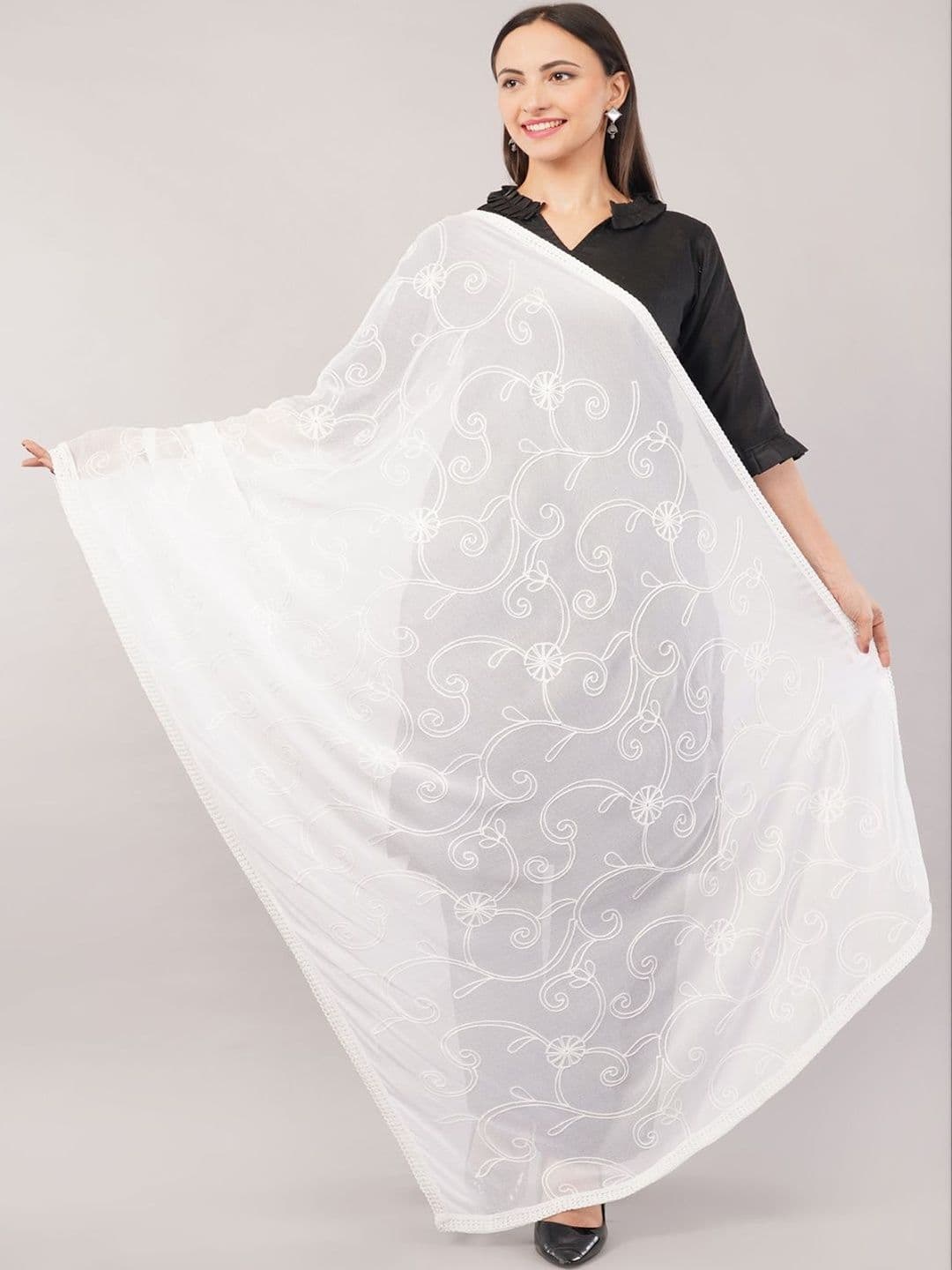 IVAARA Women Chiffon Dyable Floral Embroidered Thread Work Dupatta - view 1
