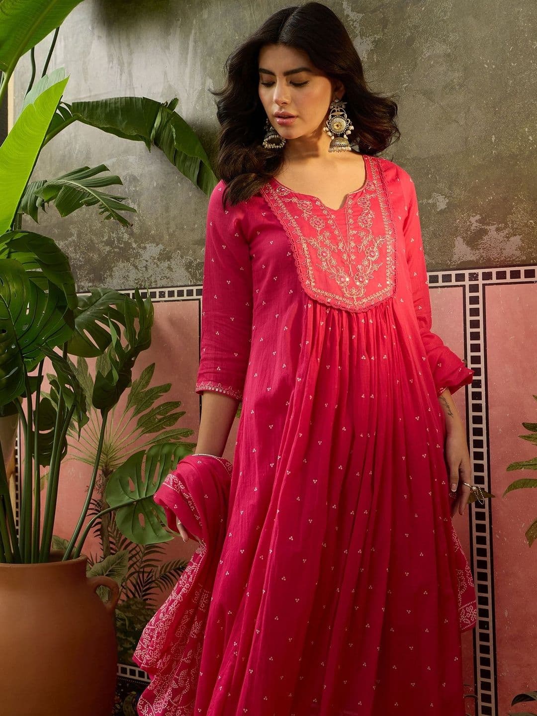Sangria Printed Round Neck Kurta Trousers & Dupatta - view 1
