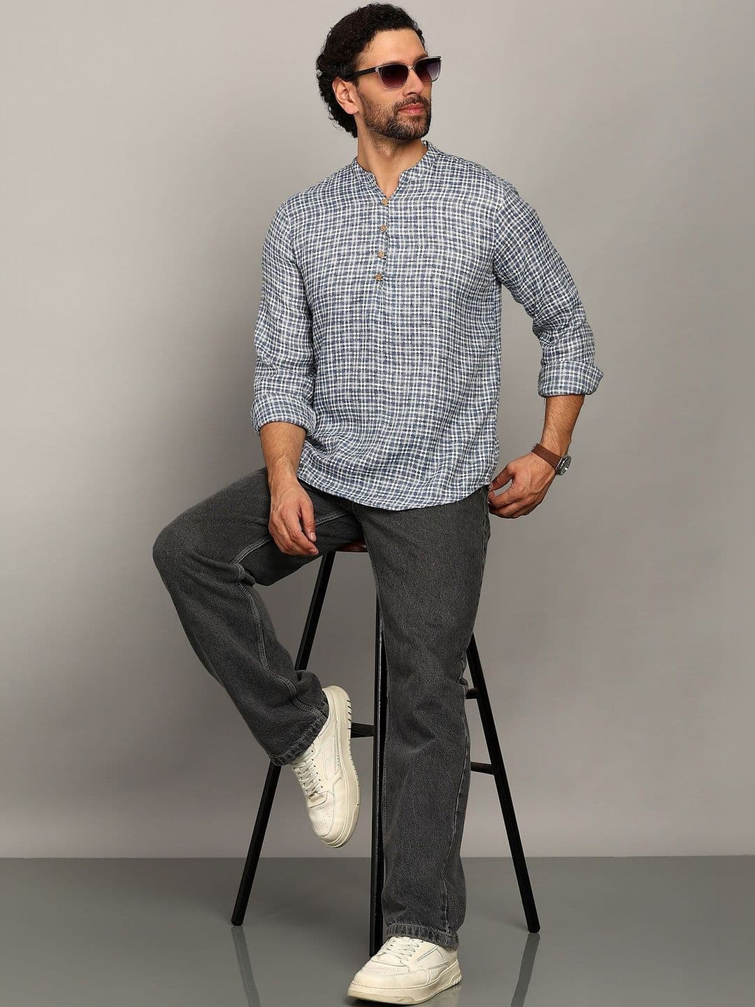HERE&NOW Men Checked Kurta - view 1