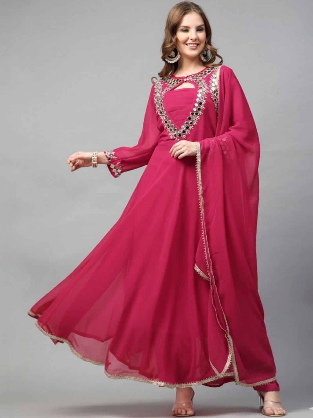 TS LIFESTYLE Women Embroidered Empire Mirror Work Kurta with Trousers & With Dupatta - view 1