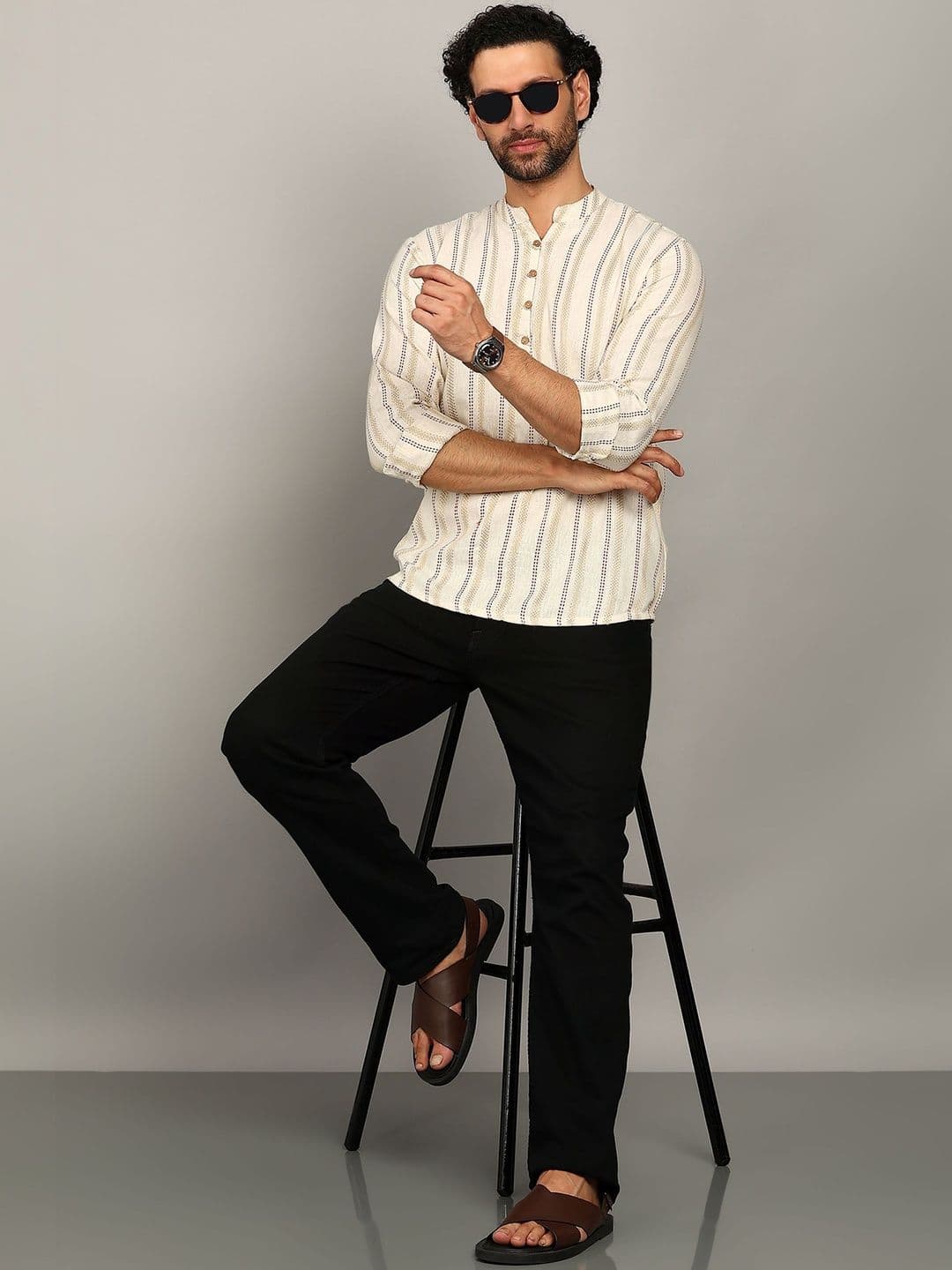 HERE&NOW Men Striped Kurta - view 1