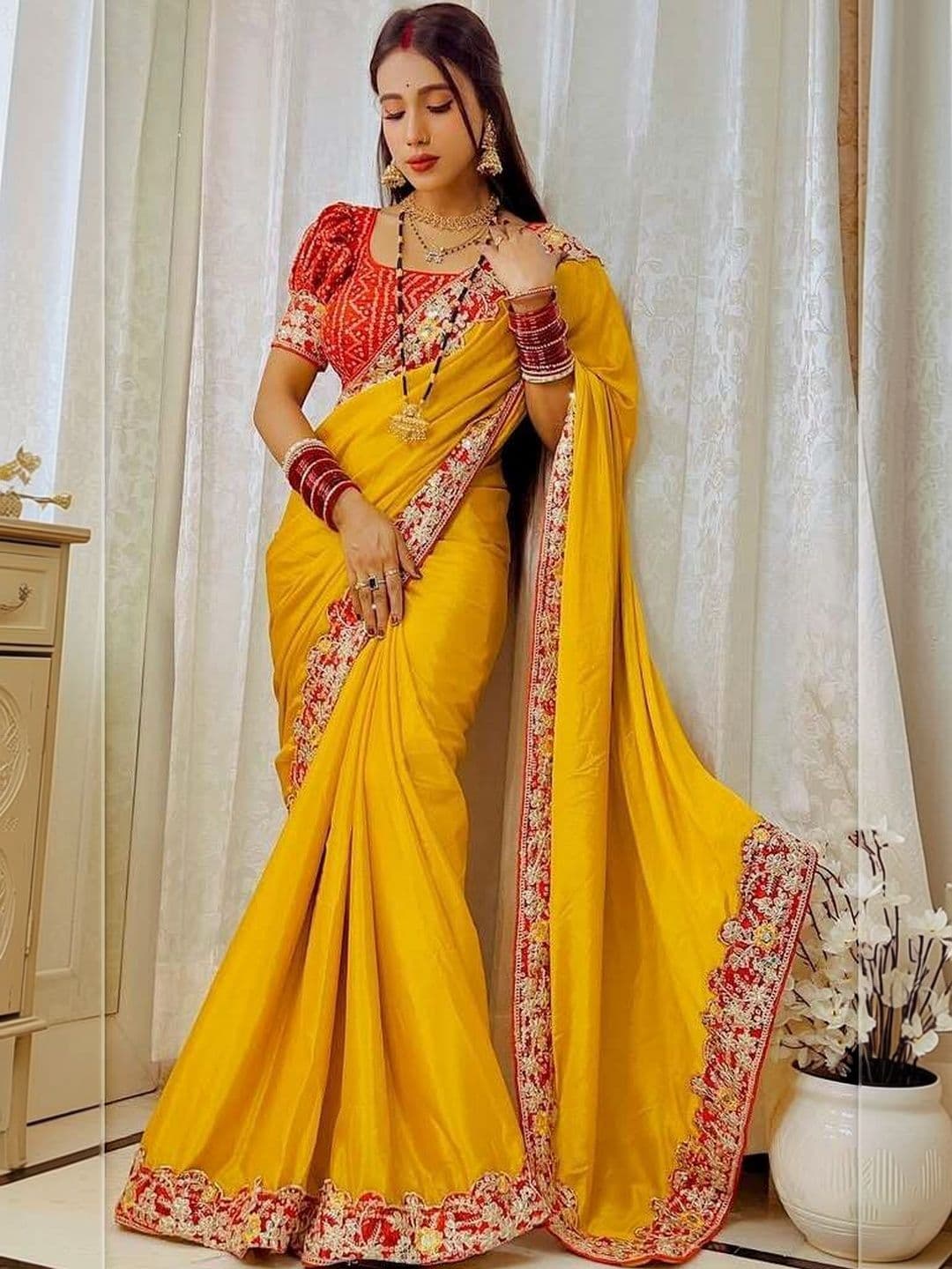 Zili Embellished Embroidered Art Silk Chanderi Saree - view 1