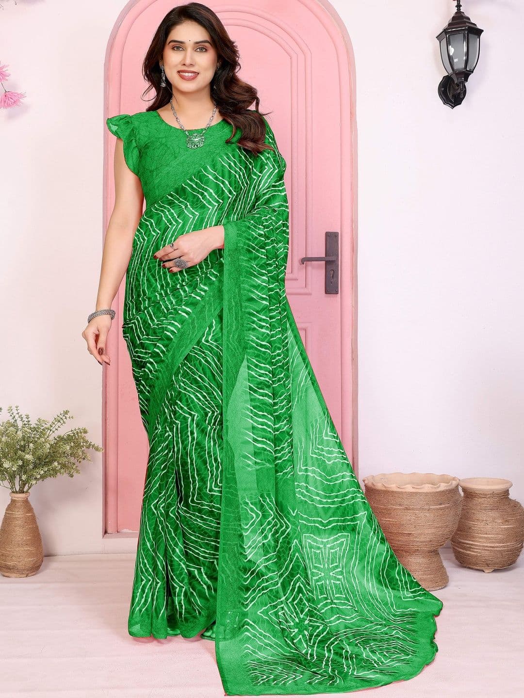 nisha creation Leheriya Pure Chiffon Saree - view 1
