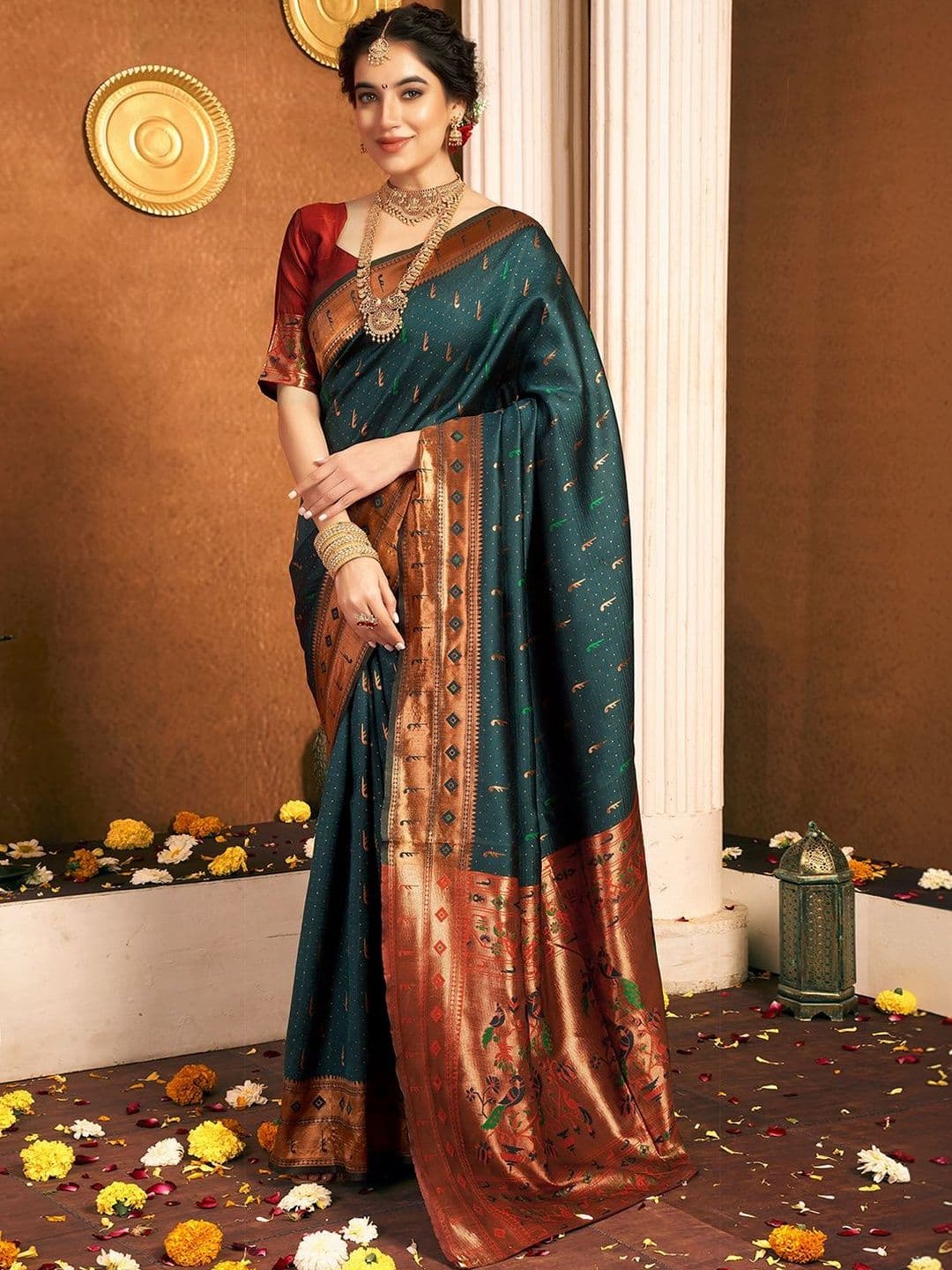 SANISA Ethnic Motifs Zari Silk Blend Saree - view 1