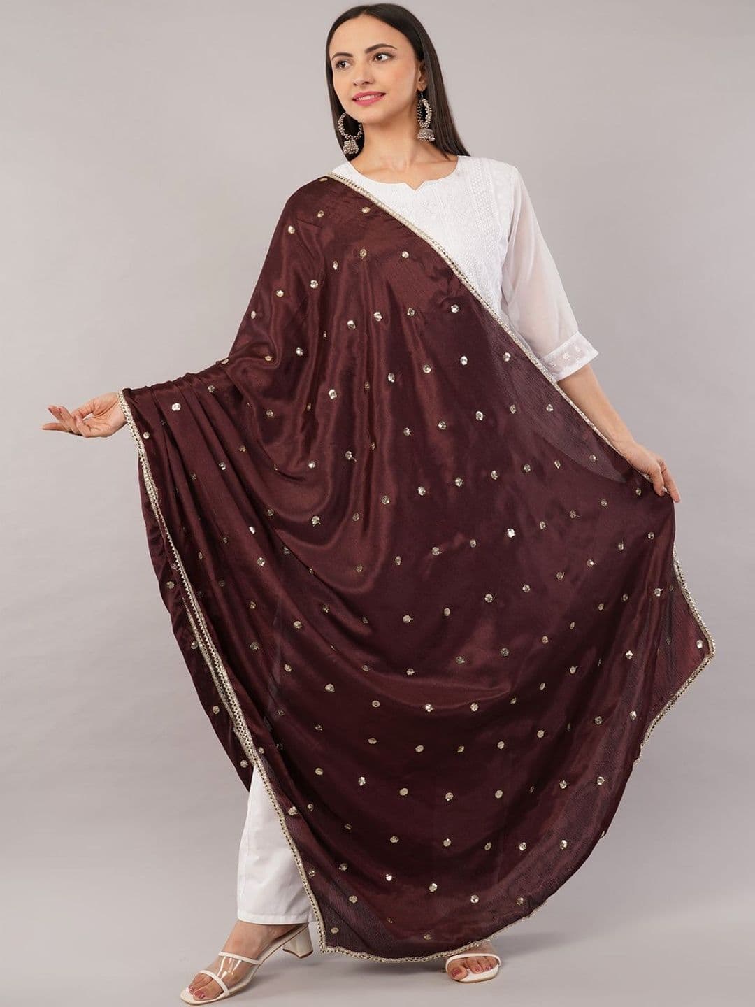 IVAARA Women Embroidered Sequinned Chinnon Dupatta With Lace - view 1
