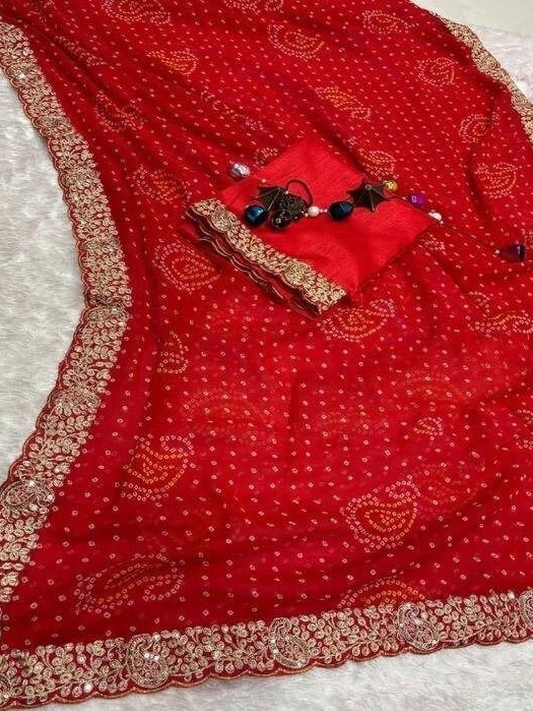 Zili Bandhani Embroidered Art Silk Heavy Work Bandhani Saree - view 1