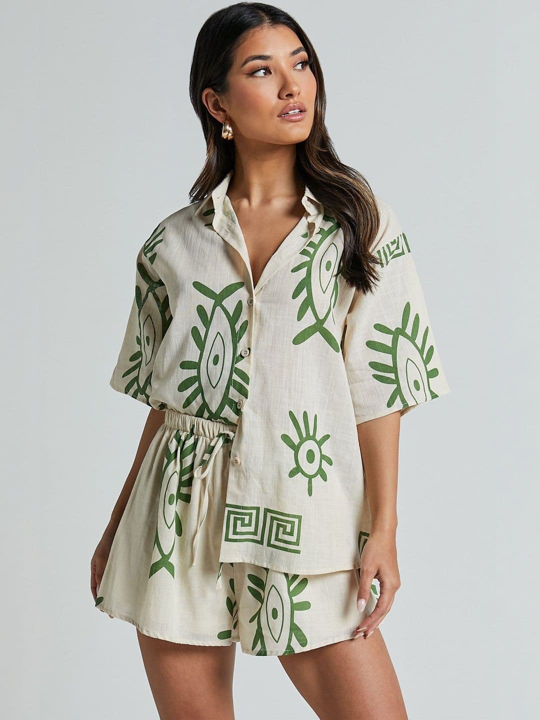 SZN Printed Shirt Collar Neck Shirt & Shorts Co-Ords - view 1