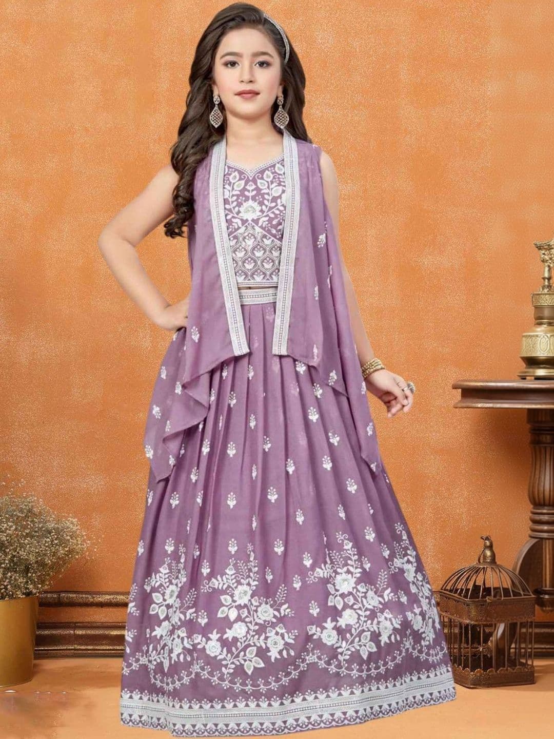 Lagorii Girls Embroidered Semi-Stitched Lehenga & Blouse With Dupatta - view 1