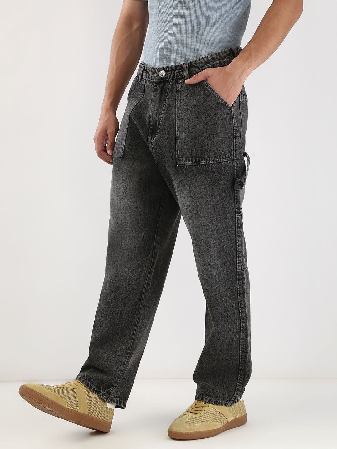 Urbano Fashion Men Grey Loose Baggy Fit Carpenter Cargo Jeans With 6 Pockets Non-Stretchable - view 1
