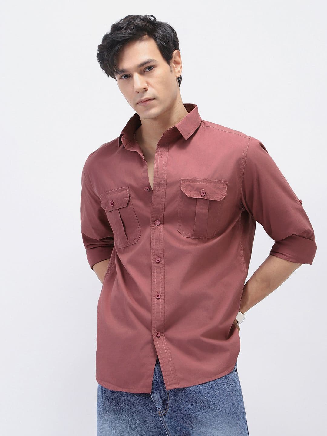 Urbano Fashion Men Solid Spread Collar Cotton Casual Shirt - view 1