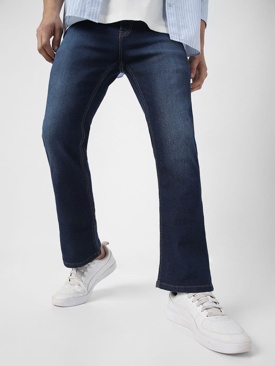 Urbano Fashion Men Washed Blue Bootcut Heavy Fade Clean Look Stretchable Jeans - view 1