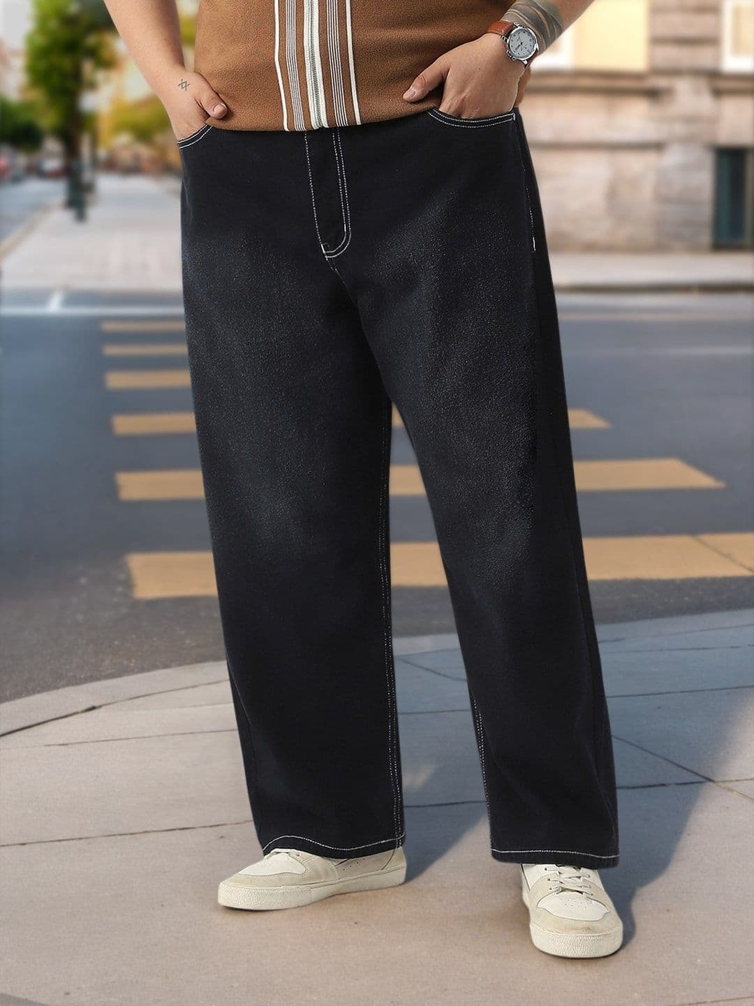 Urbano Plus Men Men's Black Loose Baggy Fit Washed Stretchable Jeans - view 1