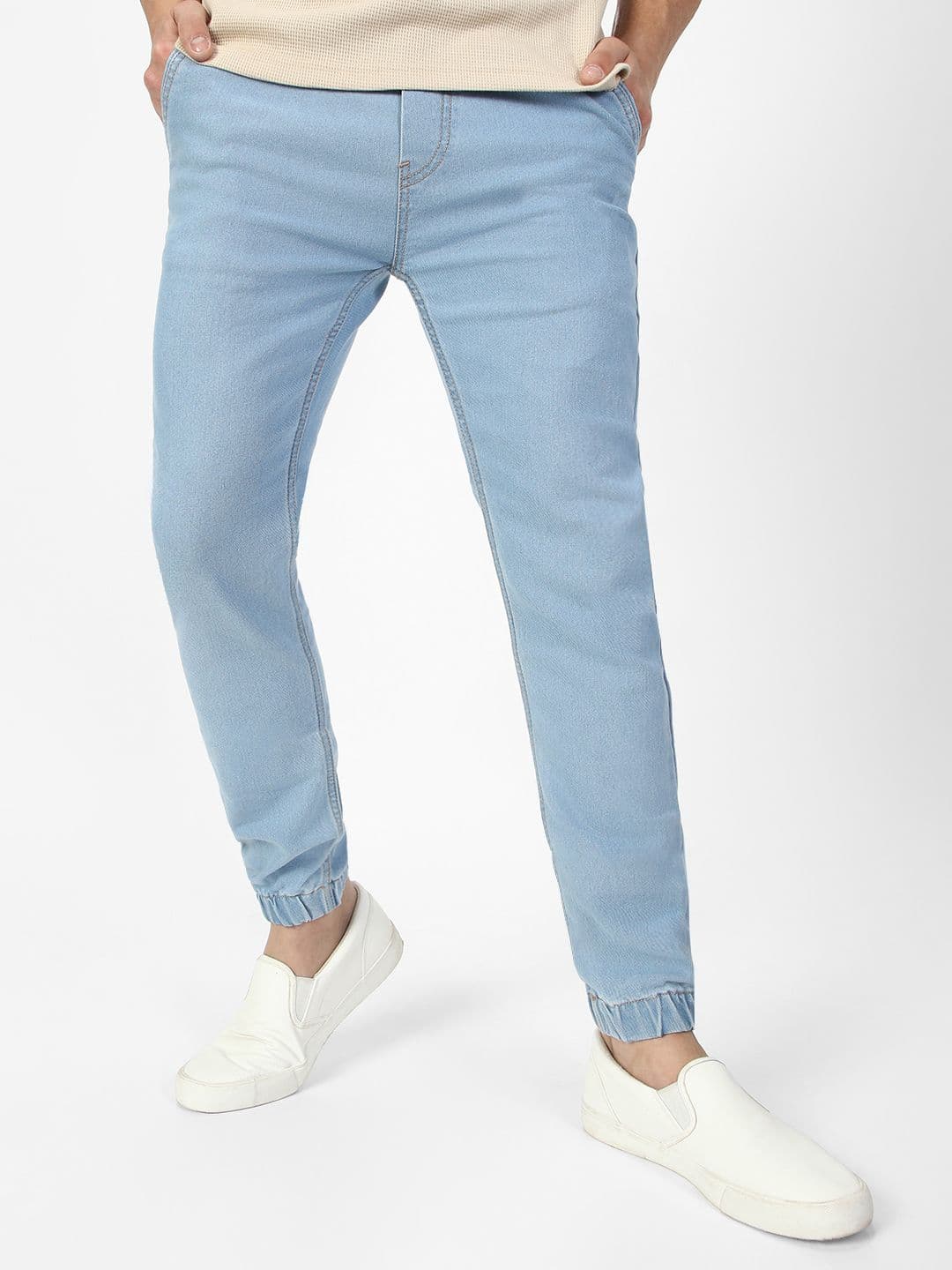 Urbano Fashion Men Blue Slim Fit Mid-Rise Clean Look Stretchable Jogger Jeans - view 1