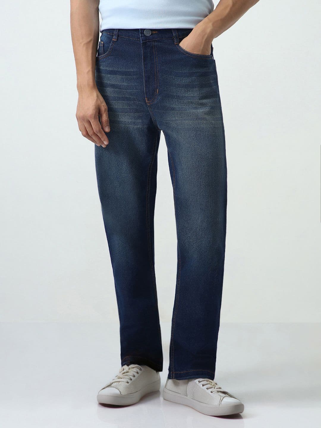 Urbano Fashion Men Dark Blue Straight Fit Heavy Washed Stretchable Jeans - view 1