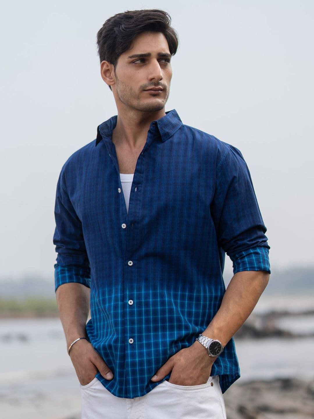 Powerlook Ombre Checks Checked Cotton Long Sleeves Shirt - view 1