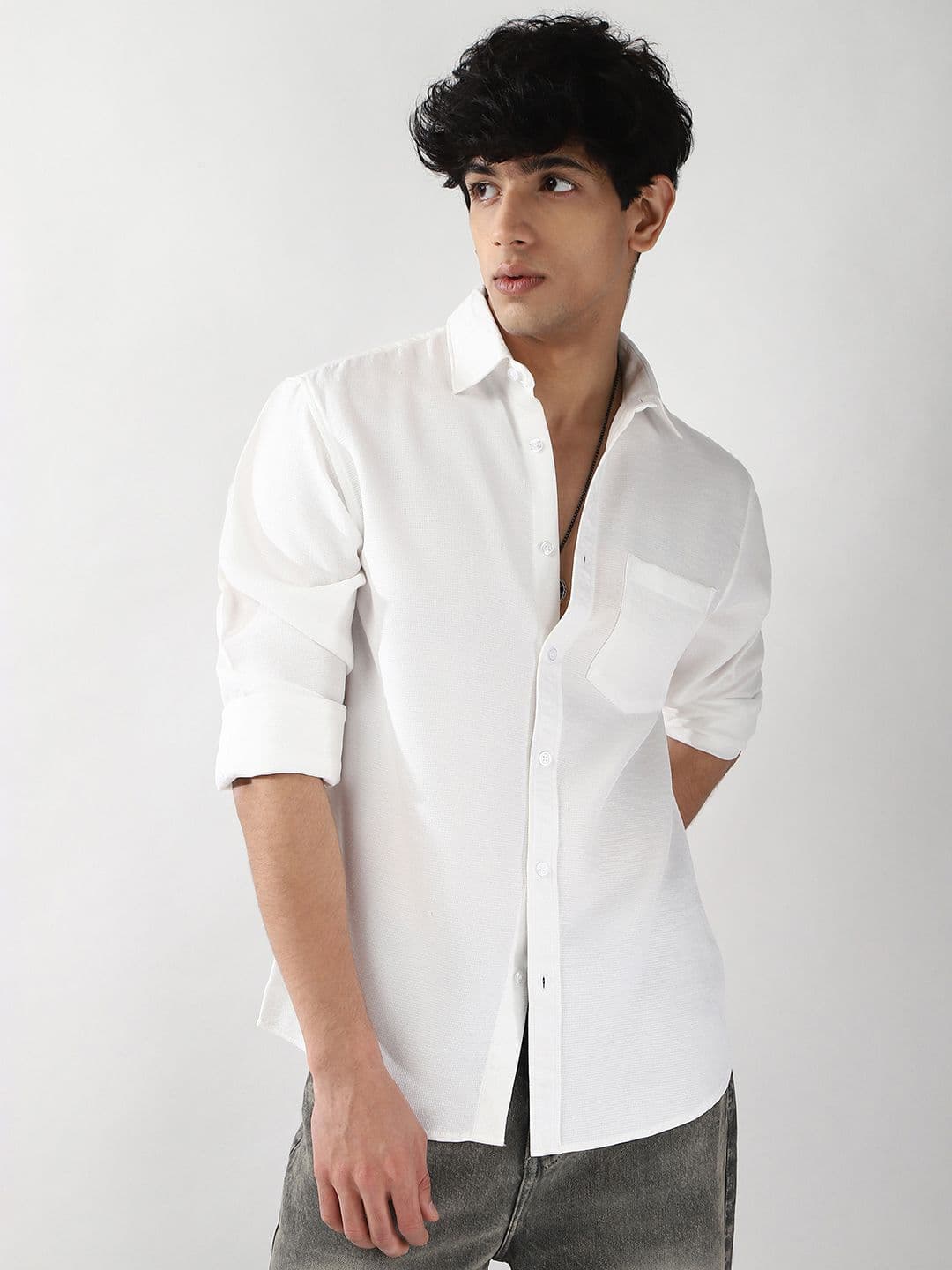 Urbano Fashion Men White Solid Linen Full Sleeve Relaxed Fit Casual Shirt - view 1
