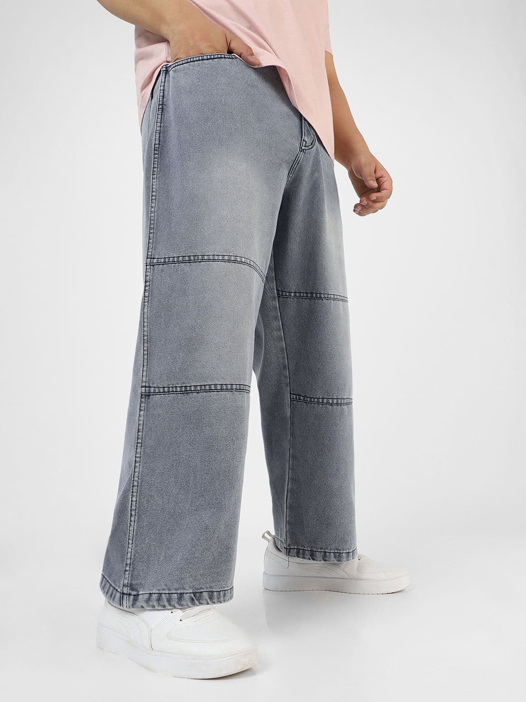 Urbano Plus Men Loose Baggy Fit Cut and Sew Panelled Jeans - view 1
