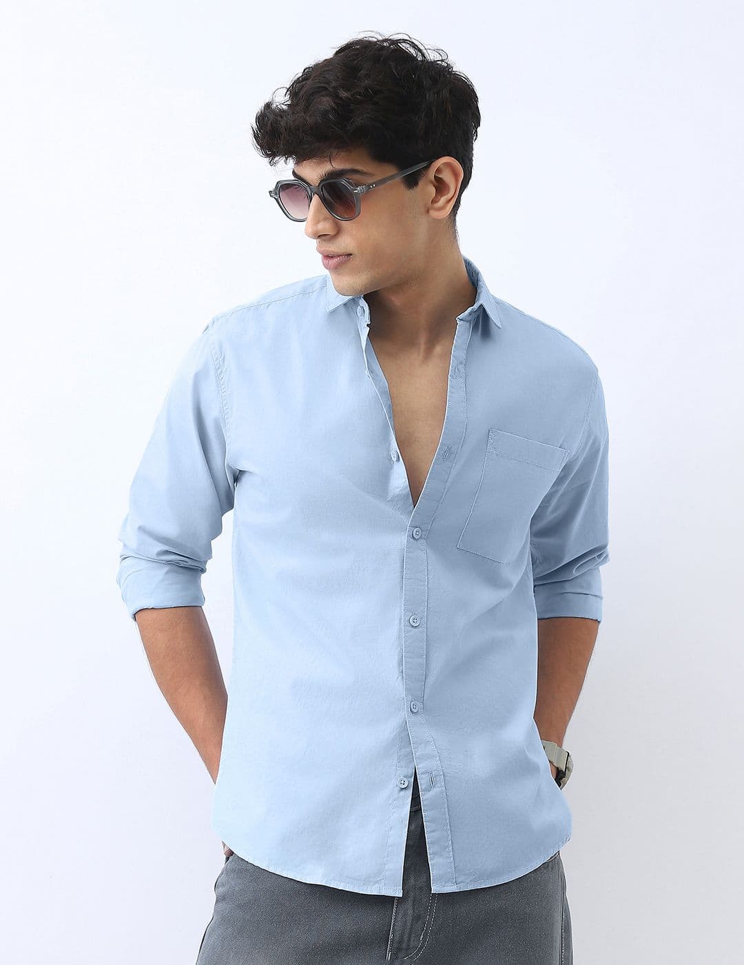 Urbano Fashion Men's Light Blue Cotton Full Sleeve Regular Fit Casual Solid Shirt - view 1