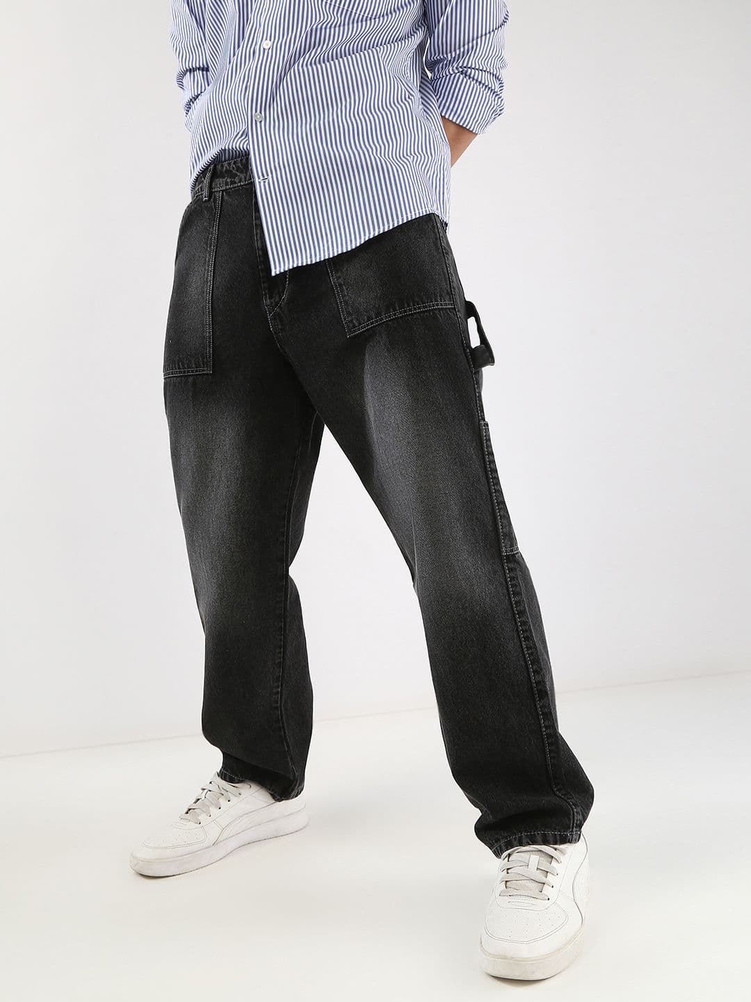 Urbano Fashion Men Black Loose Baggy Fit Carpenter Cargo Jeans & 6 Pockets Non-Stretchable - view 1