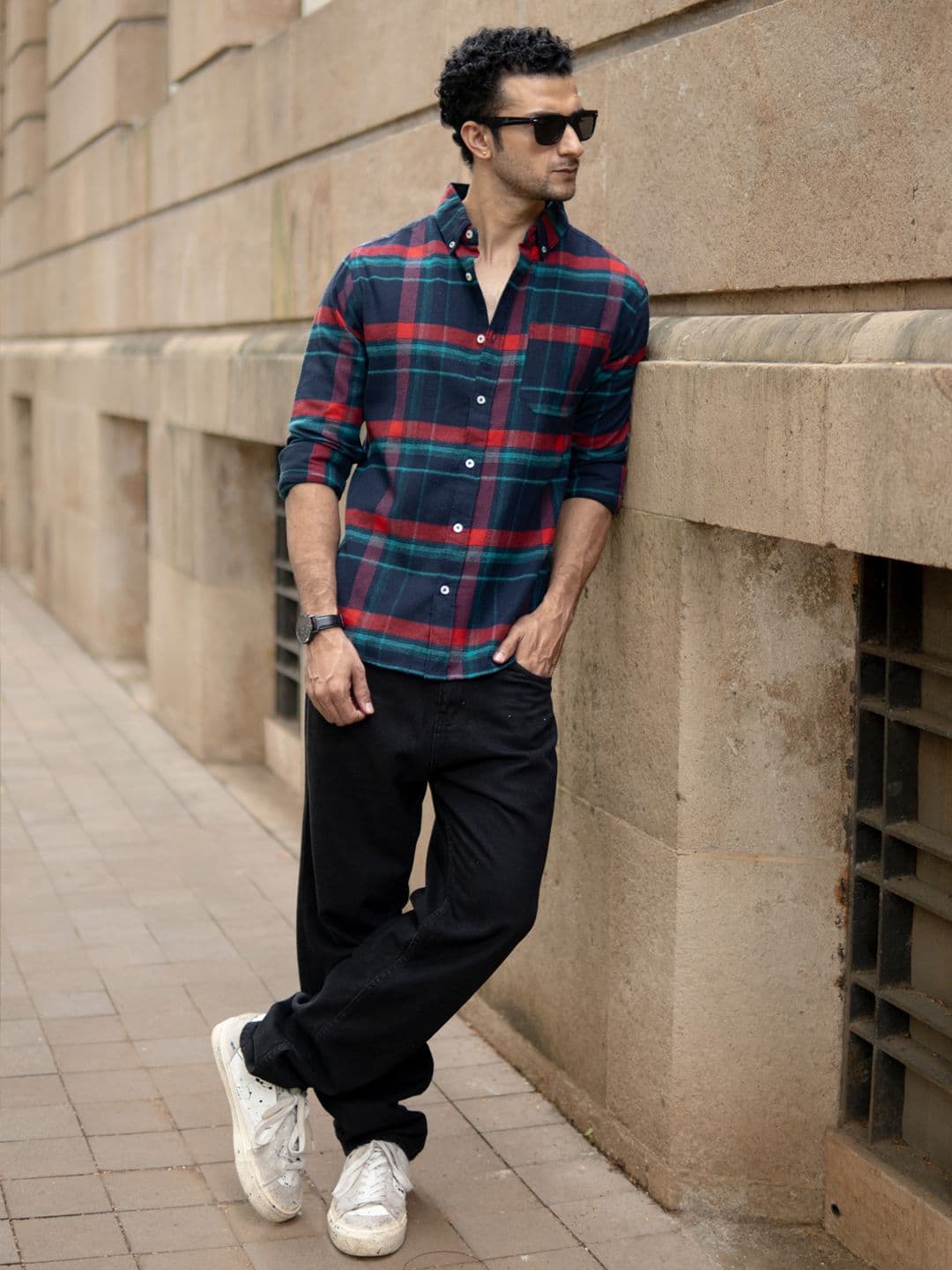 Powerlook Brushed Checks Tartan Cotton Long Sleeves Shirt - view 1