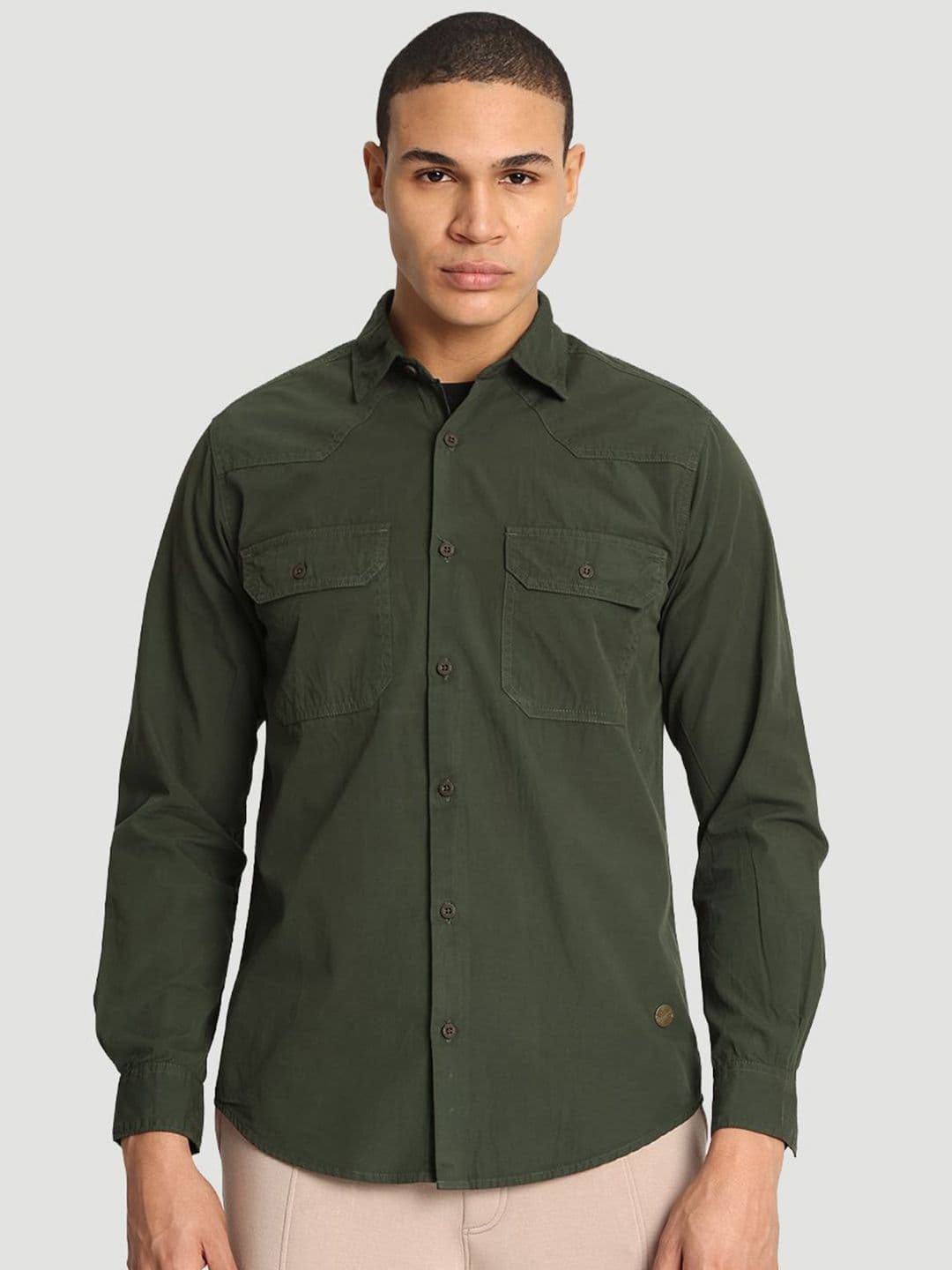 Bene Kleed Greem Double Cotton Long Sleeves Shirt - view 1