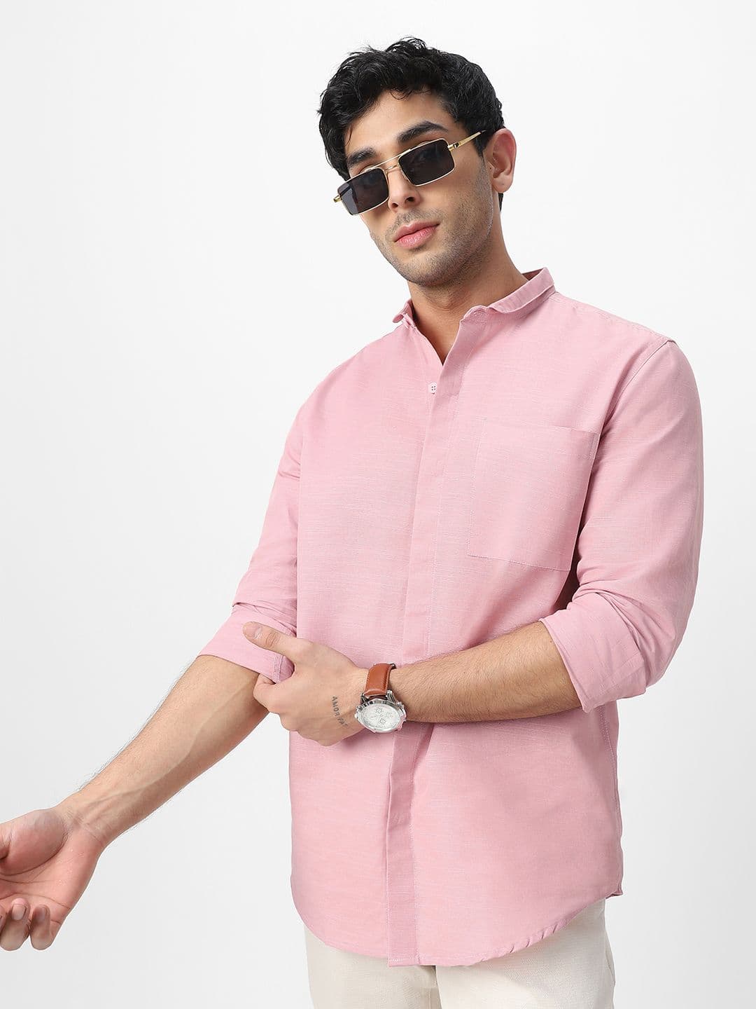 Urbano Fashion Men Slim Collar Solid Cotton Casual Regular Fit Shirt - view 1