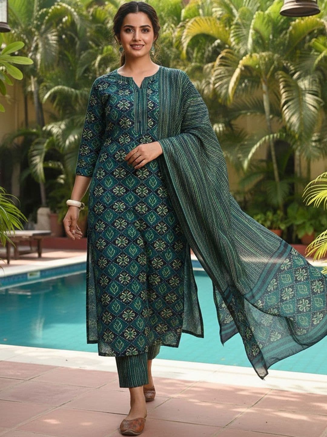 ARADHNA Women Ethnic Motifs Printed Regular Kurta with Trousers & With Dupatta - view 1