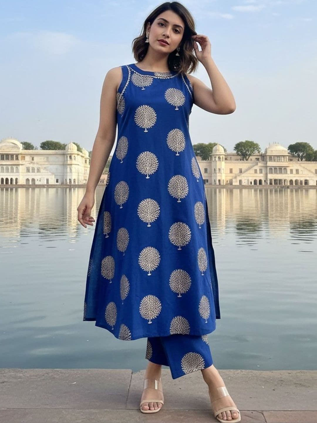 SZN Women Ethnic Motifs Printed Regular Pure Cotton Kurta with Trousers - view 1