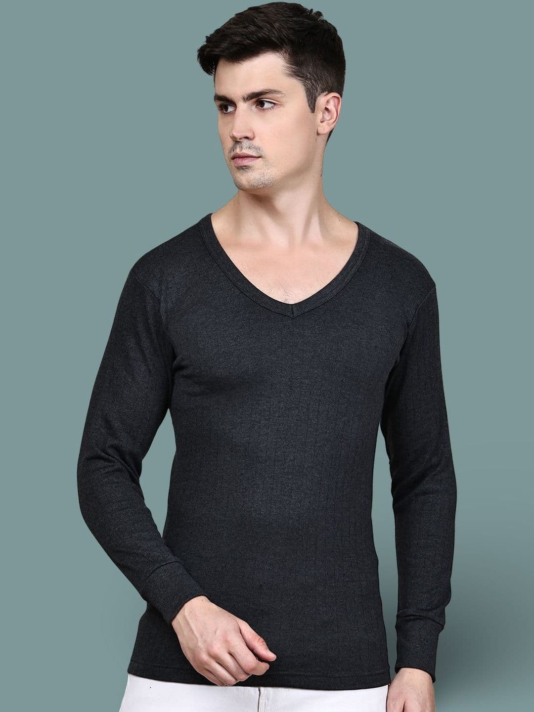 GRACIT Ribbed V-Neck Thermal Top - view 1