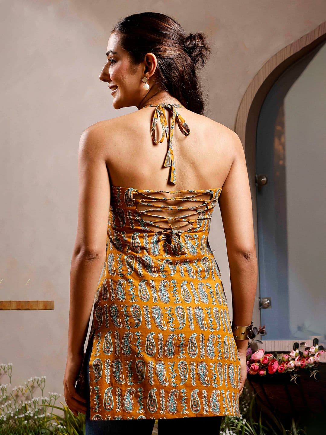 Anouk Rustic Women Paisley Printed Halter Neck Pure Cotton Kurti - view 1