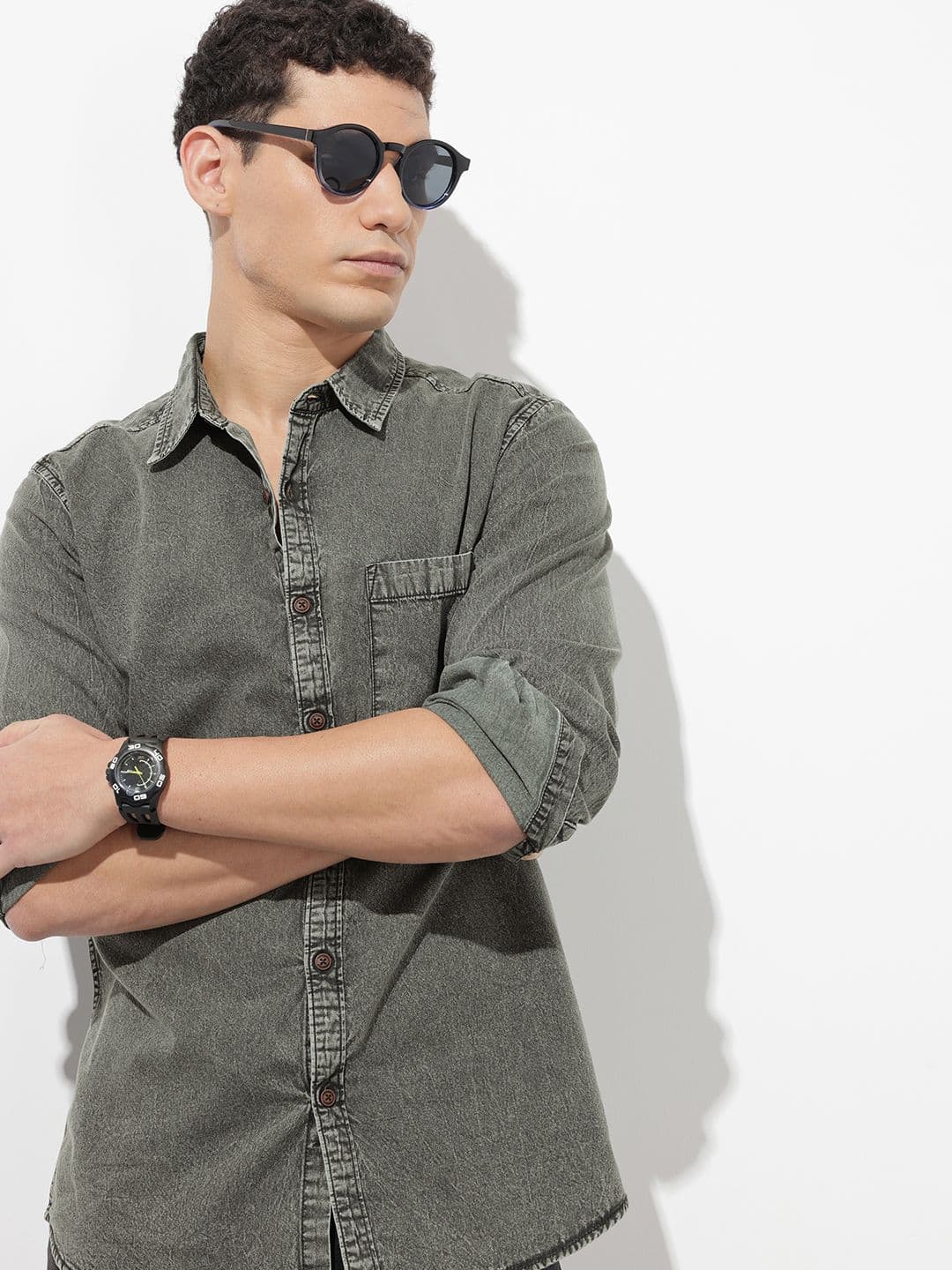R.Code by The Roadster Life Co. Pure Cotton Chambray Casual Shirt - view 1