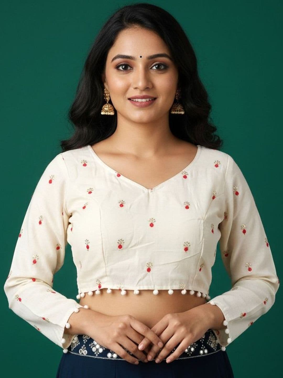 HERE&NOW Embroidered Alterable Cotton Saree Blouse with Elegant Design - view 1