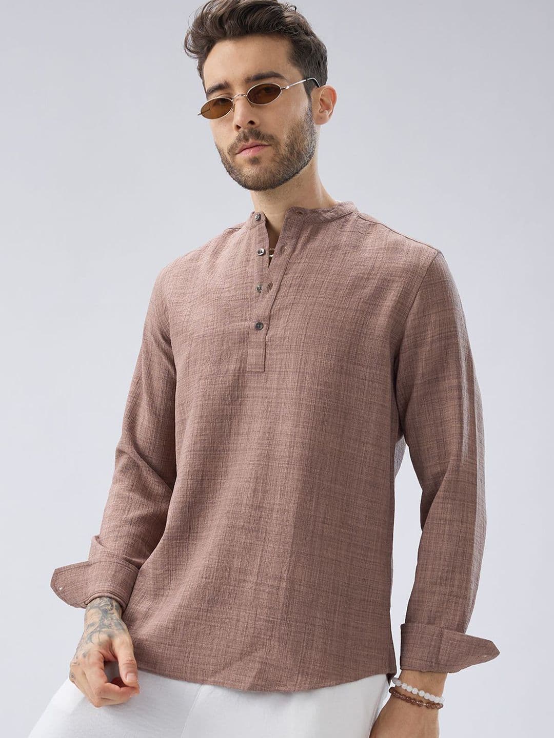 VASTRADO Patchwork Beaver Woven Design Polyester Straight Above Knee Kurta - view 1