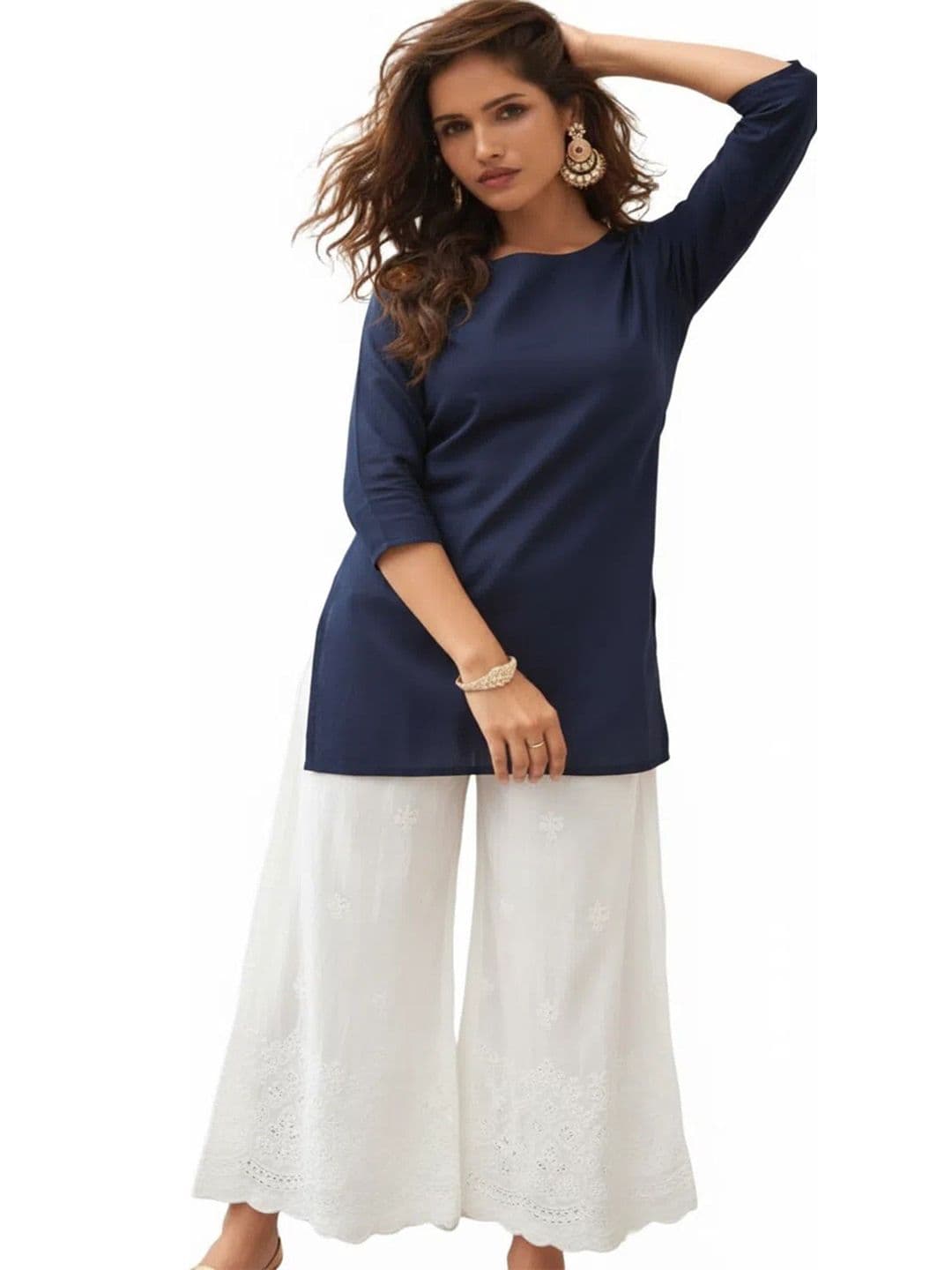MRS RIGHT Women Floral Embroidered Flared Ethnic Palazzos - view 1