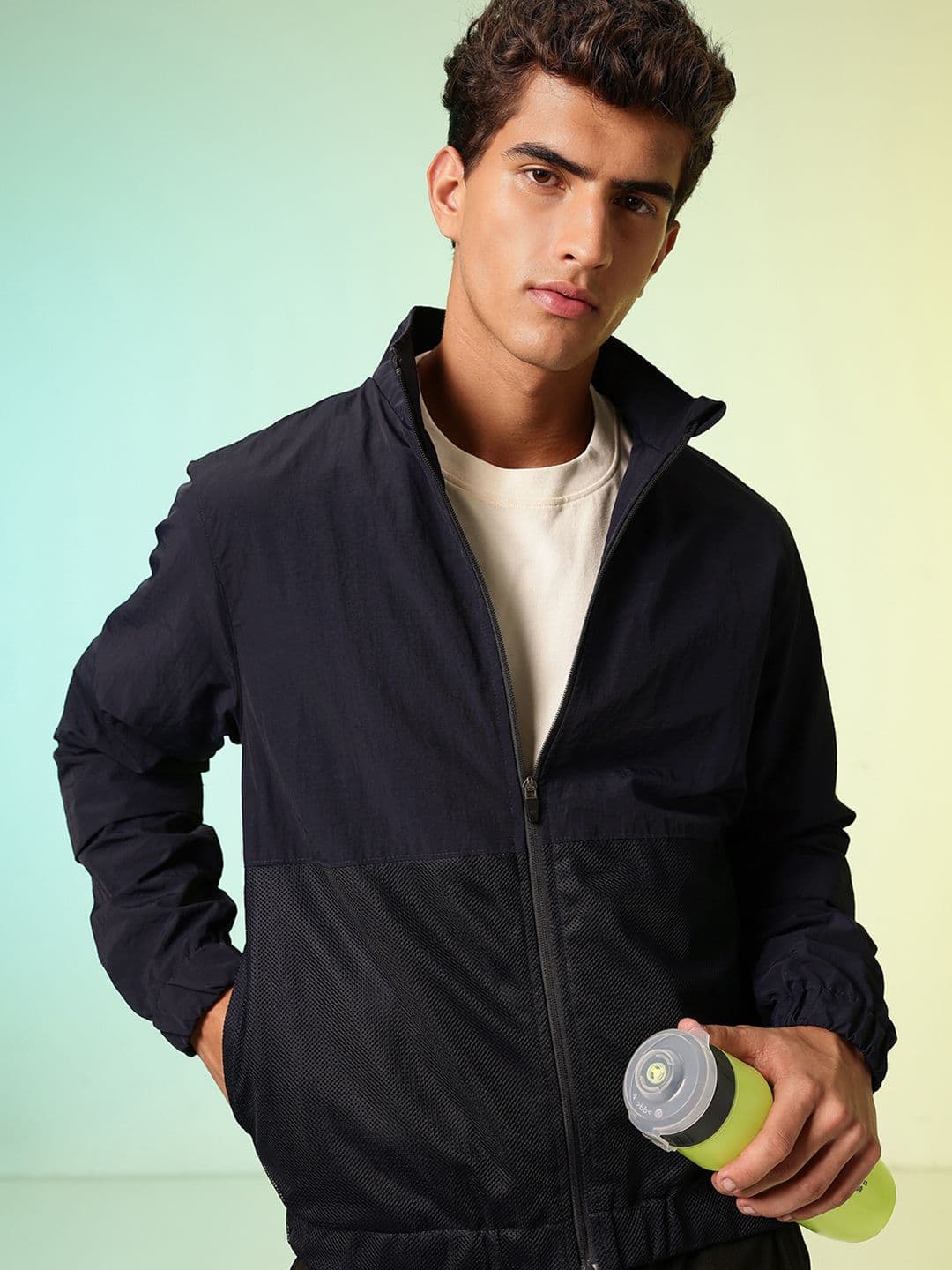 HRX by Hrithik Roshan Brand Logo Printed Mock Collar Training Sporty Jacket - view 1