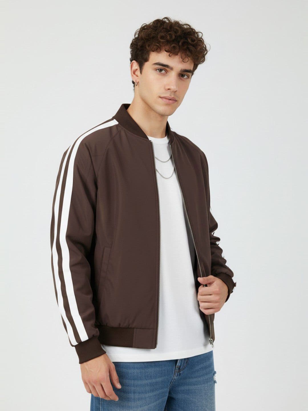 glitchez Stand Collar Bomber Jacket with Side Stripes - view 1