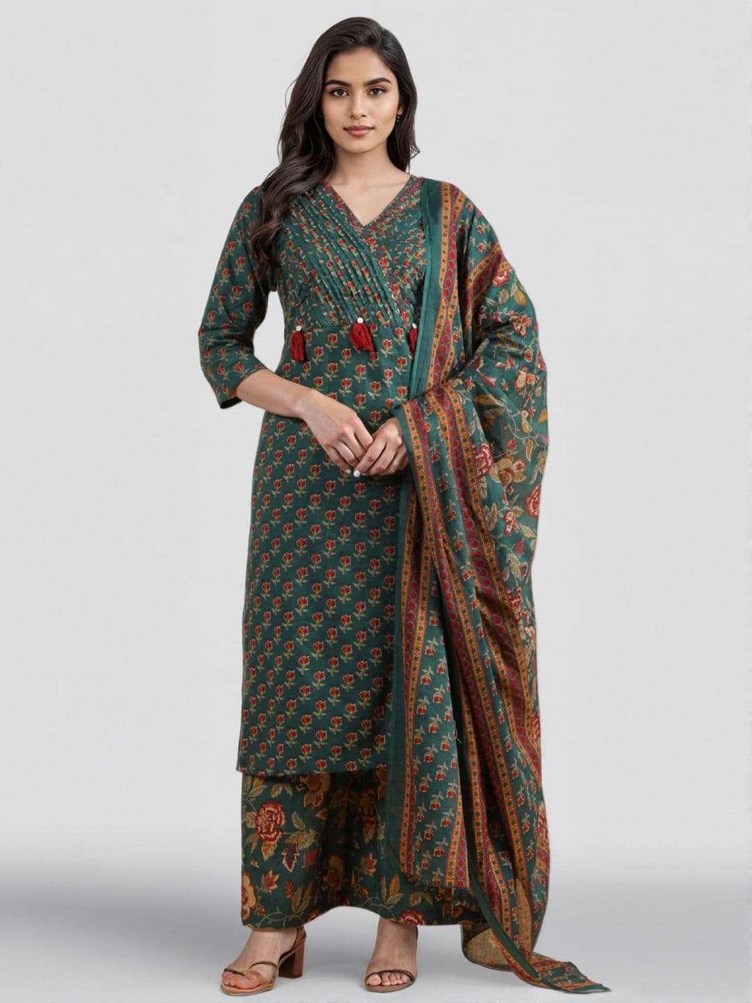 GULMEHAK Women Ethnic Motifs Printed Thread Work Pure Cotton Kurta with Palazzos & Dupatta - view 1