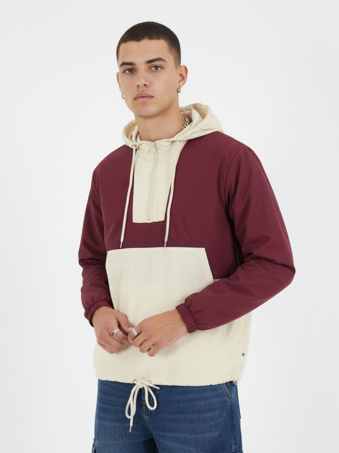 glitchez Colorblocked Hooded Tailored Jacket with Tie-Up - view 1
