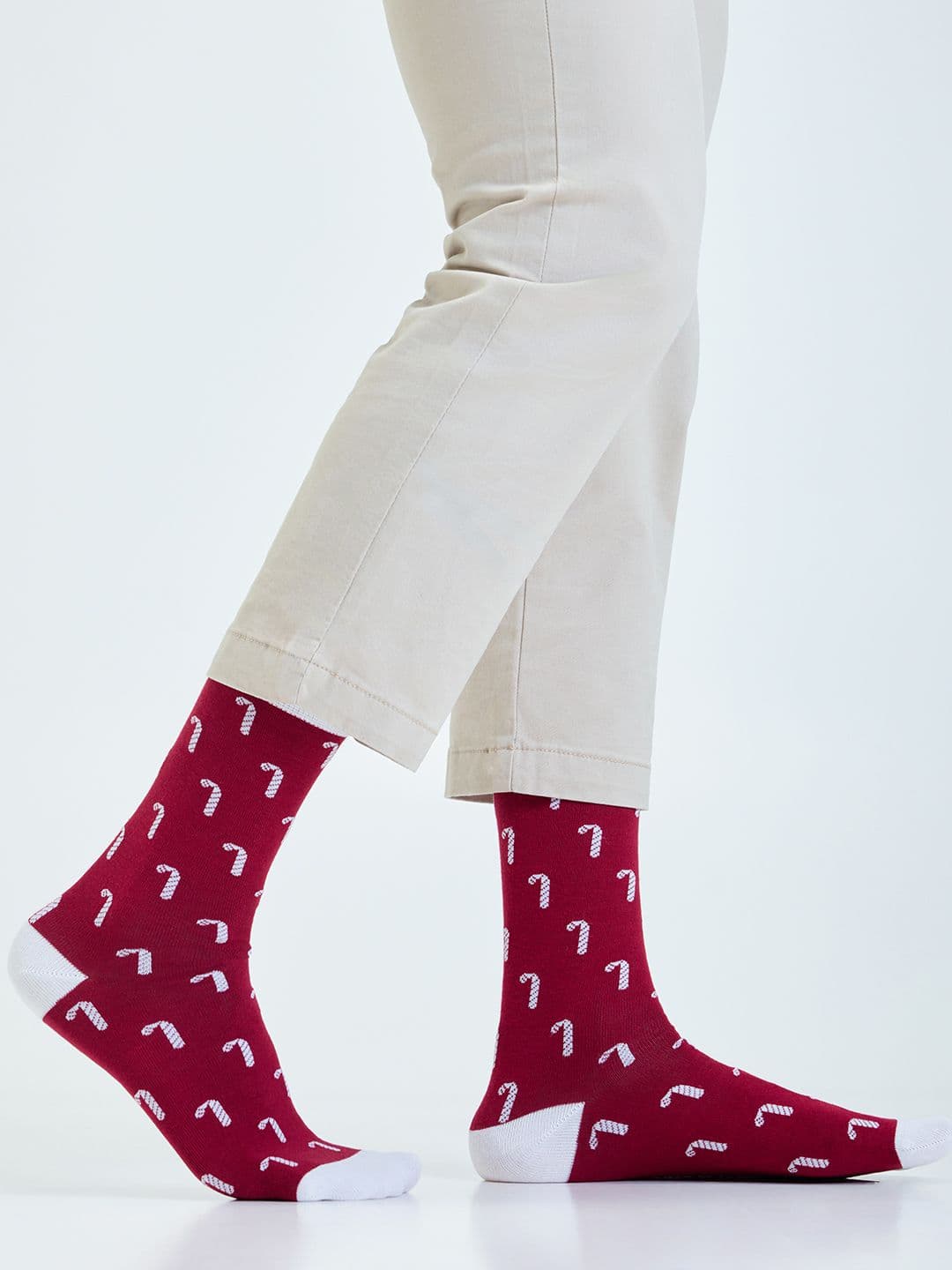 Mint & Oak Men Maroon & White Patterned Anti-Bacterial Calf-length Socks - view 1
