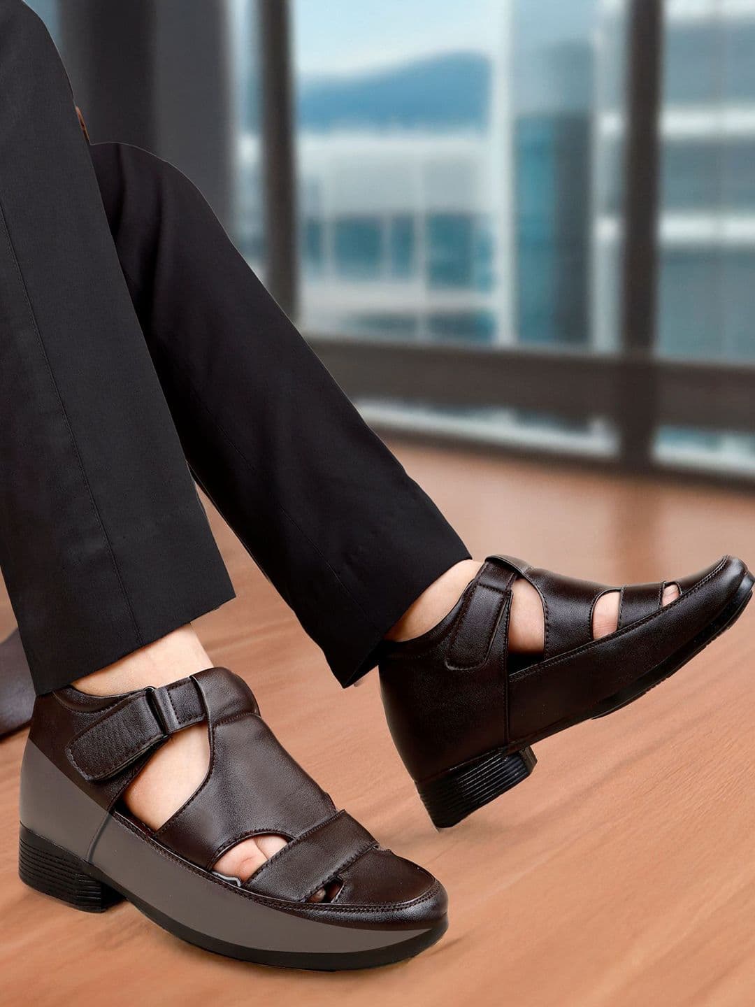 Bxxy Men Brown Solid Invisible Height Increasing 3 Inch Casual Sandals - view 1