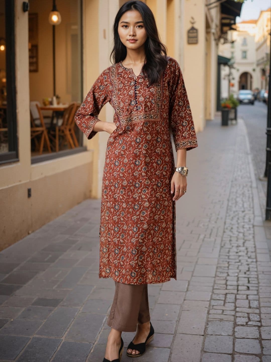 GULMEHAK Women Floral Printed Daily Cotton A-Line Kurta - view 1