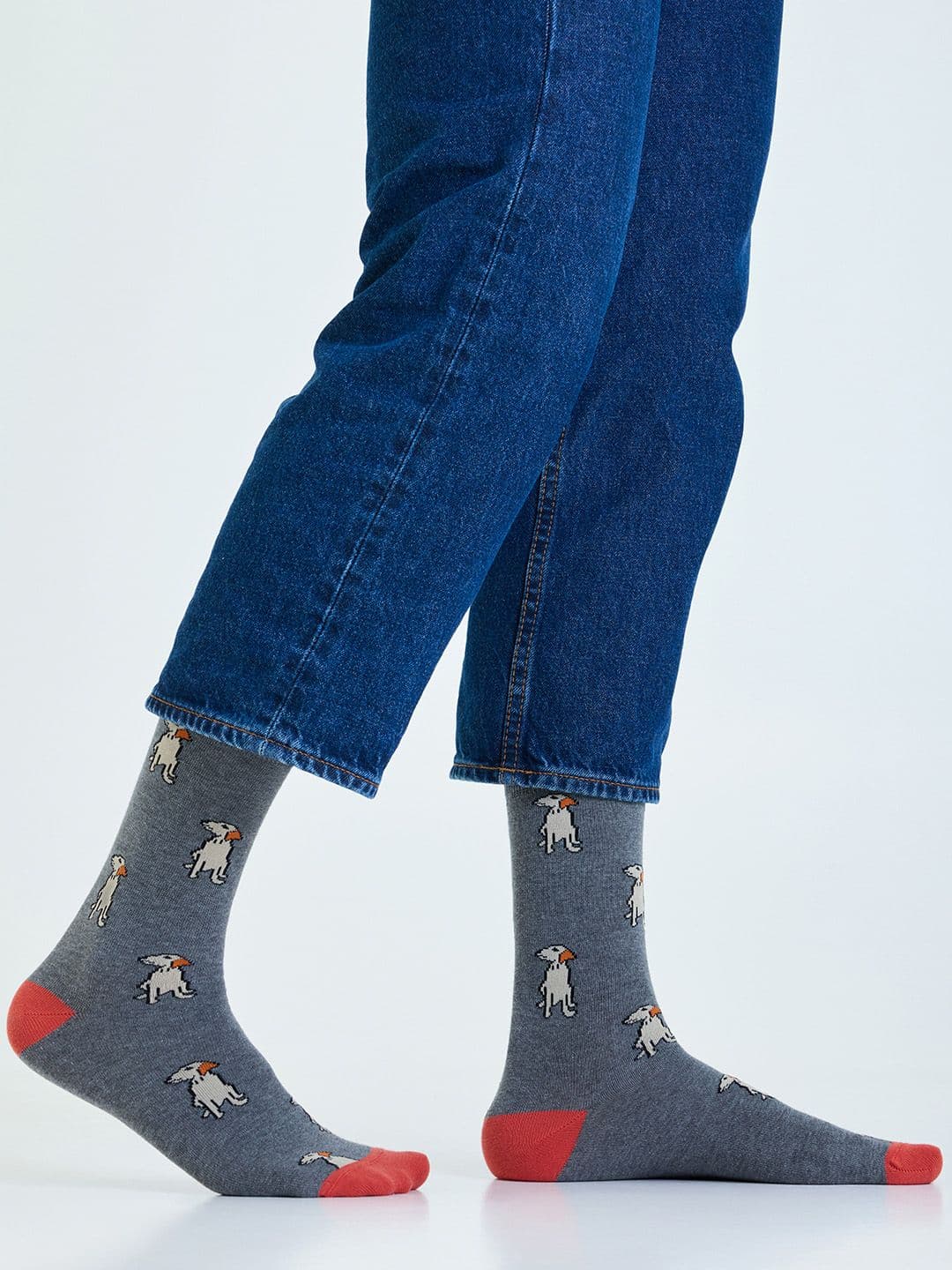Mint & Oak Men Grey Melange & Beige Patterned Calf-Length Socks - view 1
