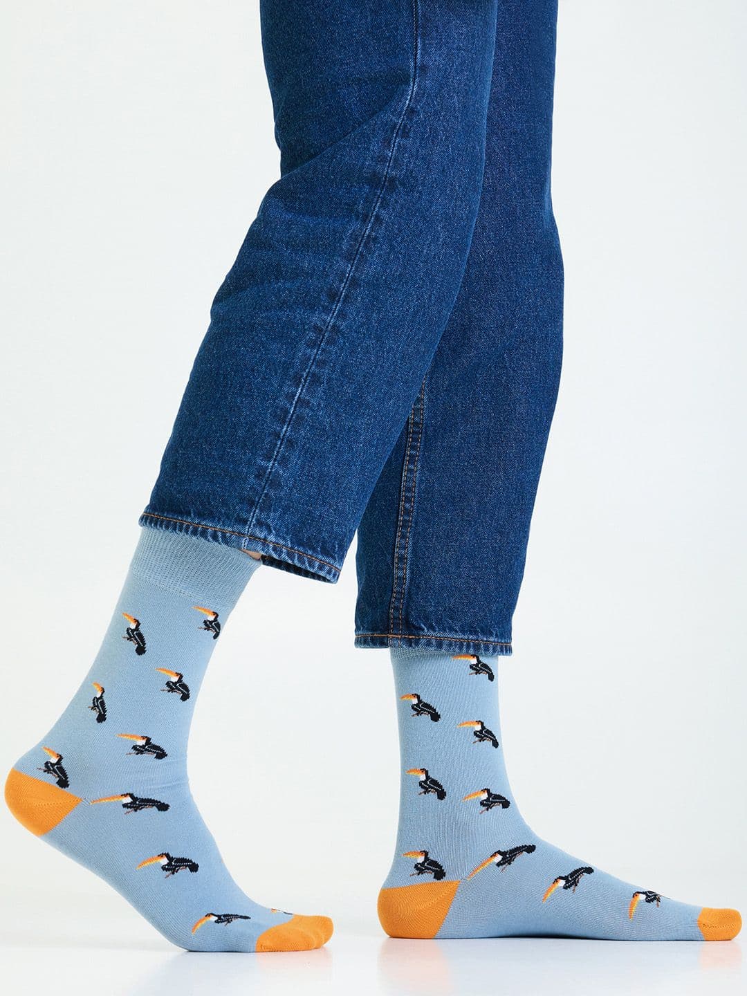 Mint & Oak Men Blue Patterned Bird Of Feather Calf-Length Socks - view 1