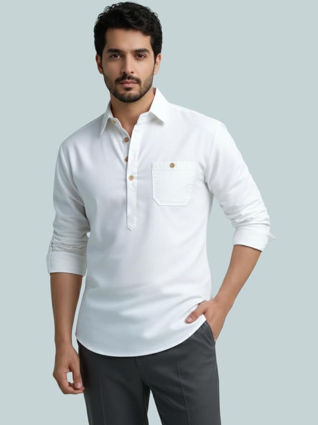 Navkanj Men Solid Slim Fit Short Kurta - view 1