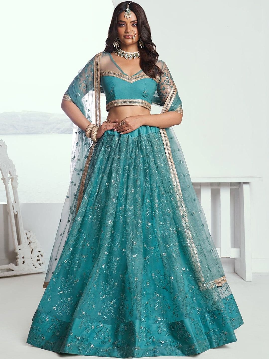 Zeel Clothing Embroidered Sequinned Semi-Stitched Lehenga & Unstitched Blouse With Dupatta - view 1